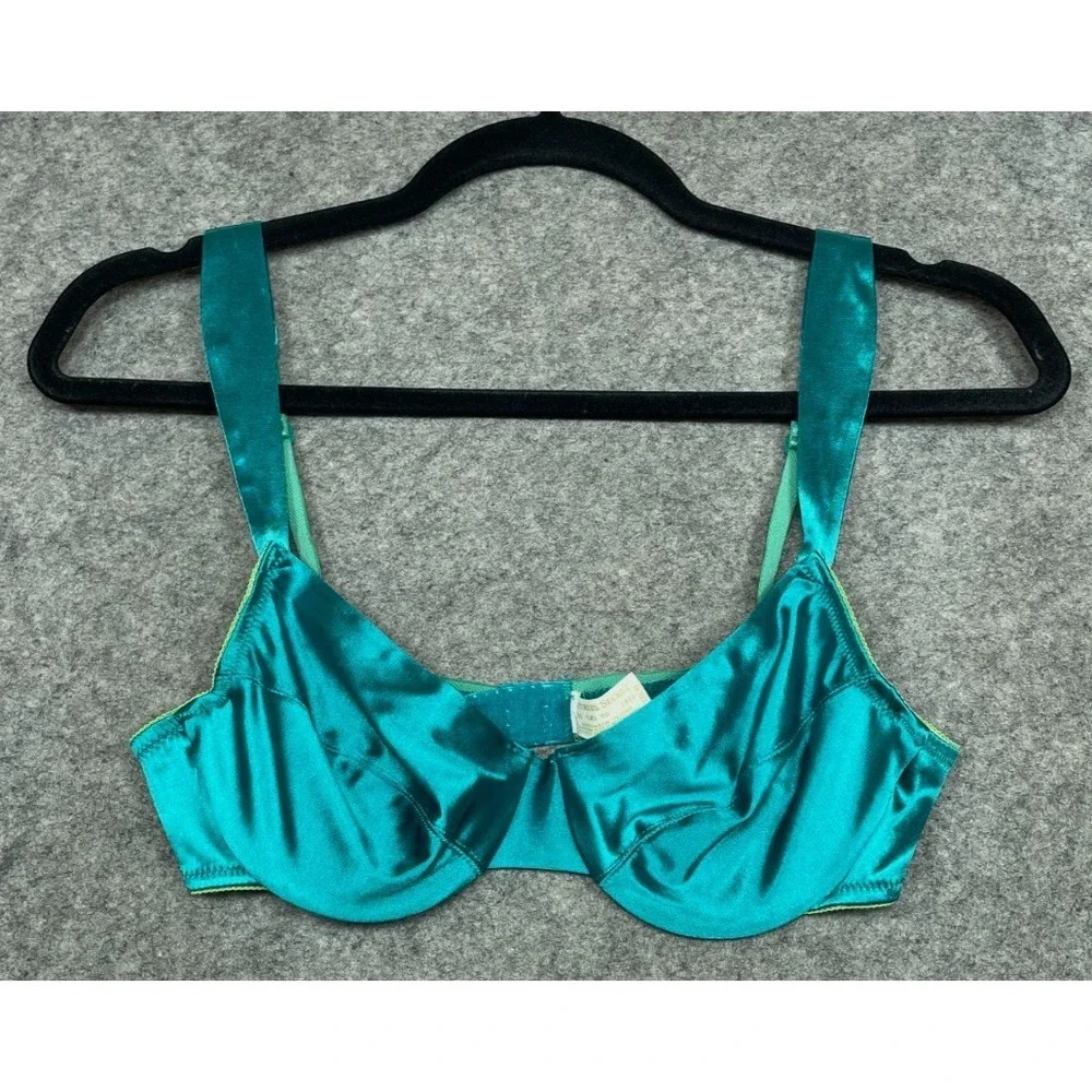 Vintage 90s Victoria's Secret Second Skin Satin Bra Womens 36B Green Gold Label